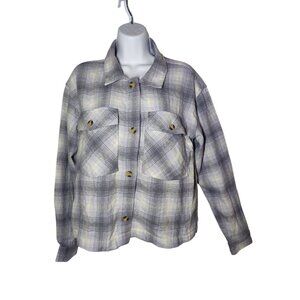 Beach Lunch Lounge Ella Blue Hale Plaid Flannel Shacket Buttoned Shirt Pockets M